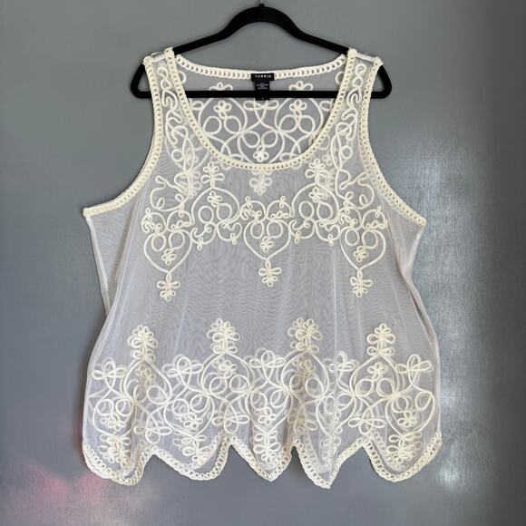 TORRID Women's 3X Sleeveless White Cream Lace Beaded Transparent Blouse Classic - Picture 1 of 9